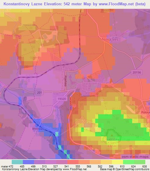 Konstantinovy Lazne,Czech Republic Elevation Map