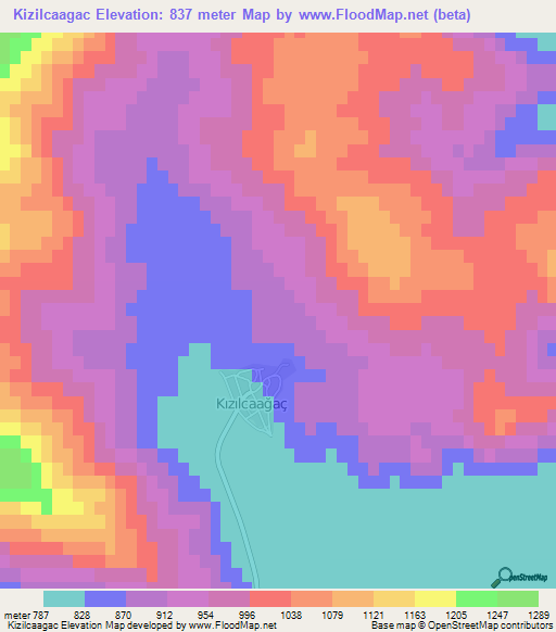 Kizilcaagac,Turkey Elevation Map