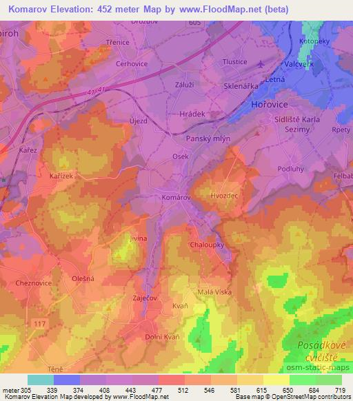 Komarov,Czech Republic Elevation Map