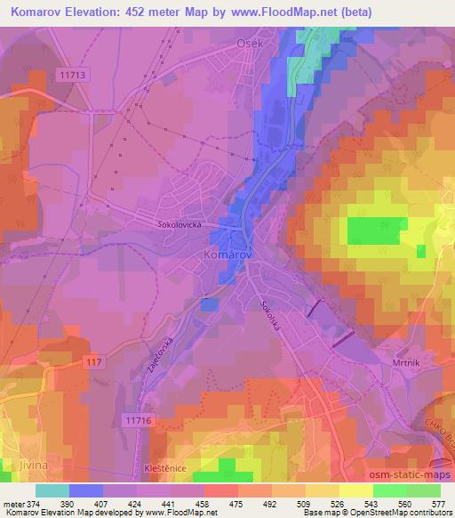 Komarov,Czech Republic Elevation Map