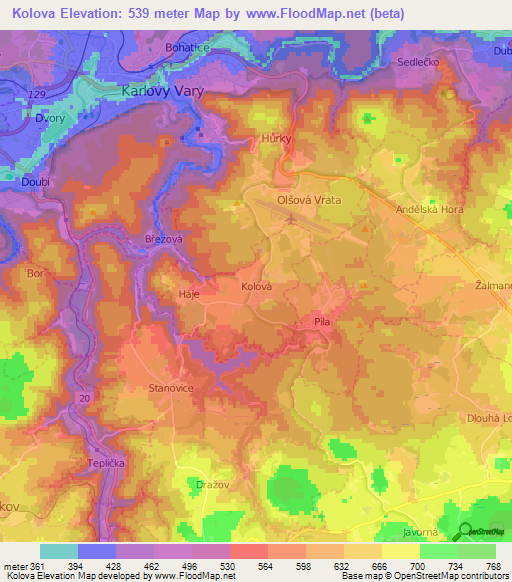 Kolova,Czech Republic Elevation Map