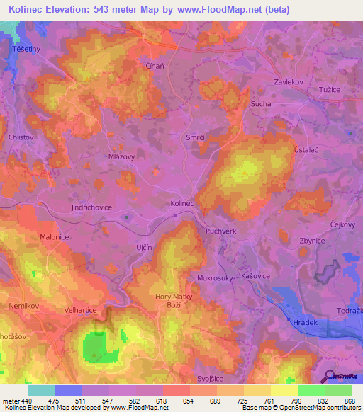 Kolinec,Czech Republic Elevation Map