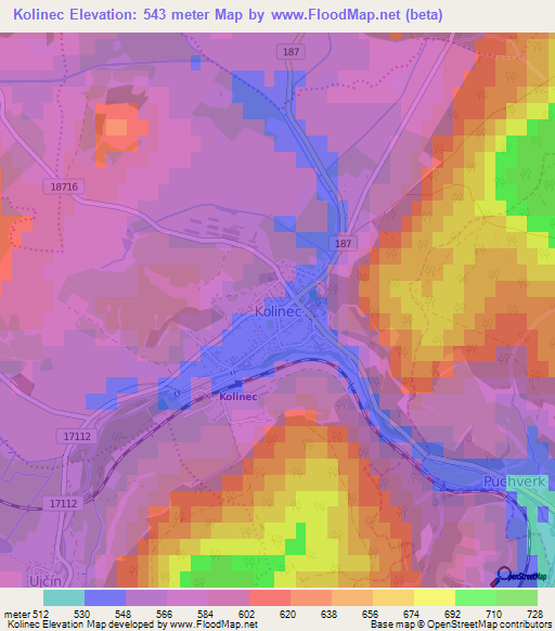 Kolinec,Czech Republic Elevation Map