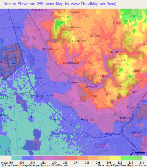 Kokory,Czech Republic Elevation Map