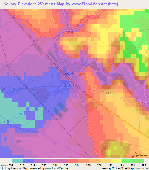 Kokory,Czech Republic Elevation Map