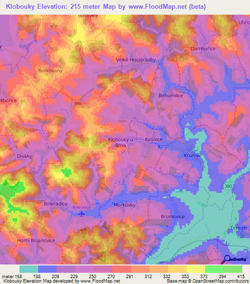 Klobouky,Czech Republic Elevation Map