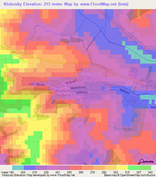 Klobouky,Czech Republic Elevation Map