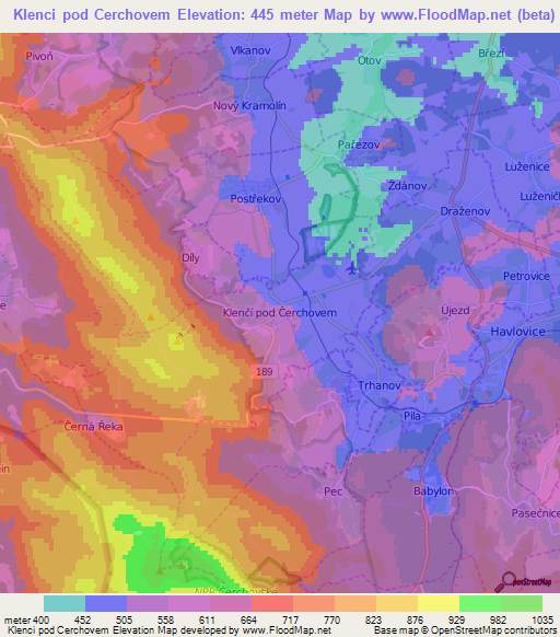 Klenci pod Cerchovem,Czech Republic Elevation Map