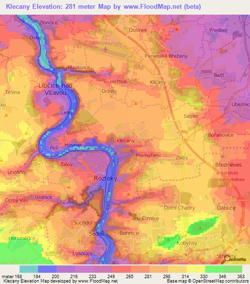Klecany,Czech Republic Elevation Map