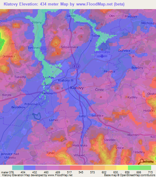 Klatovy,Czech Republic Elevation Map