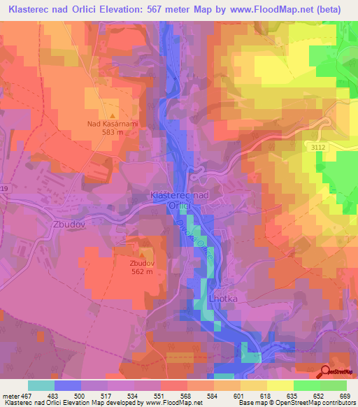 Klasterec nad Orlici,Czech Republic Elevation Map