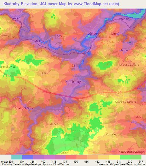 Kladruby,Czech Republic Elevation Map