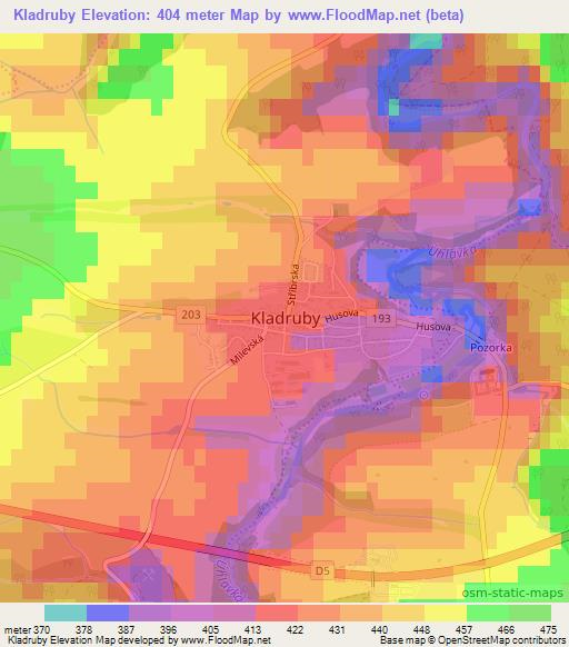 Kladruby,Czech Republic Elevation Map