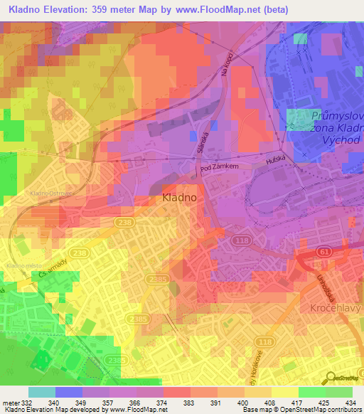 Kladno,Czech Republic Elevation Map