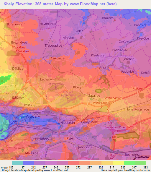 Kbely,Czech Republic Elevation Map