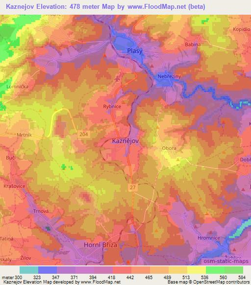 Kaznejov,Czech Republic Elevation Map