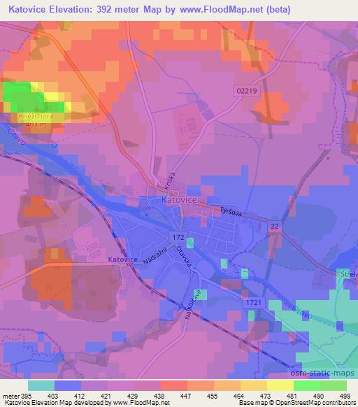 Katovice,Czech Republic Elevation Map