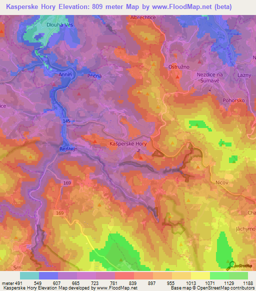 Kasperske Hory,Czech Republic Elevation Map