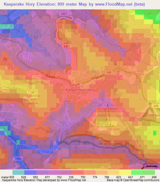 Kasperske Hory,Czech Republic Elevation Map