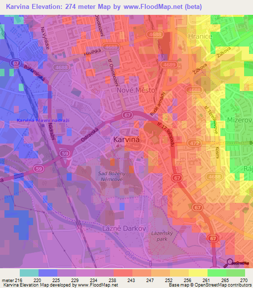 Karvina,Czech Republic Elevation Map