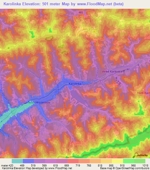 Karolinka,Czech Republic Elevation Map