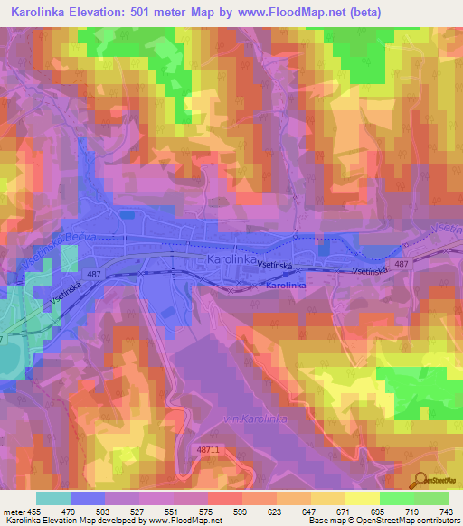 Karolinka,Czech Republic Elevation Map
