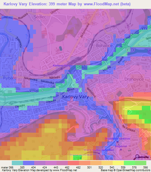 Karlovy Vary,Czech Republic Elevation Map