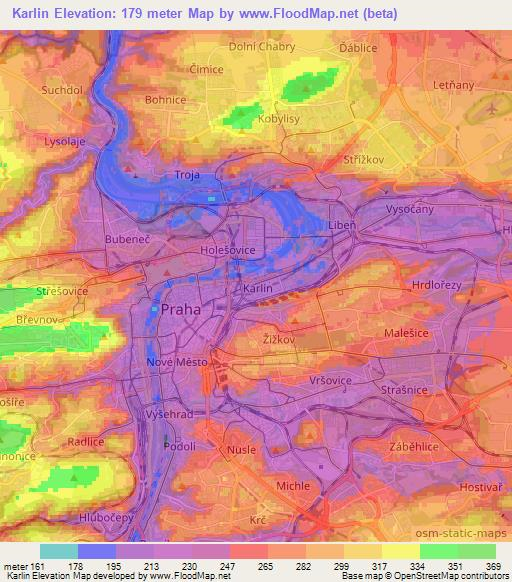 Karlin,Czech Republic Elevation Map