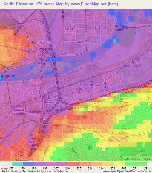 Karlin,Czech Republic Elevation Map