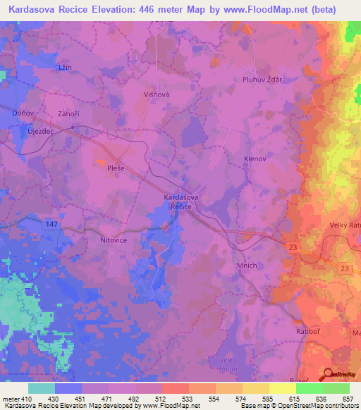 Kardasova Recice,Czech Republic Elevation Map