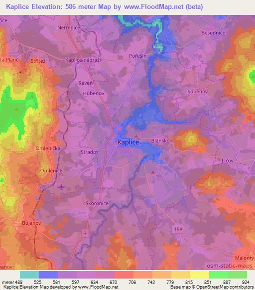 Kaplice,Czech Republic Elevation Map