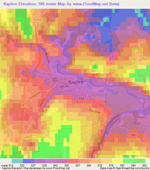 Kaplice,Czech Republic Elevation Map