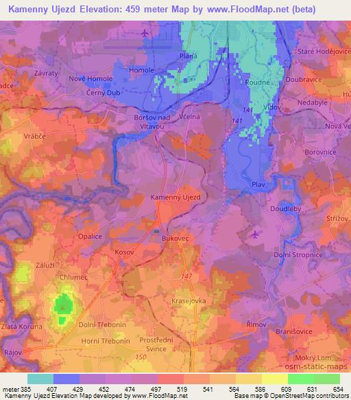 Kamenny Ujezd,Czech Republic Elevation Map