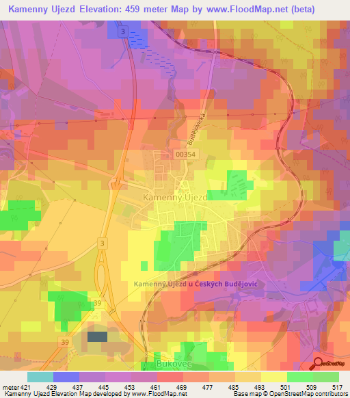 Kamenny Ujezd,Czech Republic Elevation Map