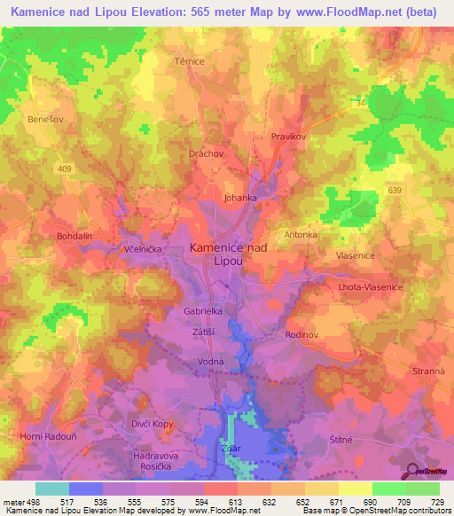 Kamenice nad Lipou,Czech Republic Elevation Map