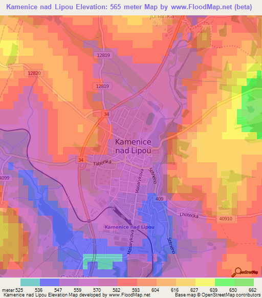 Kamenice nad Lipou,Czech Republic Elevation Map