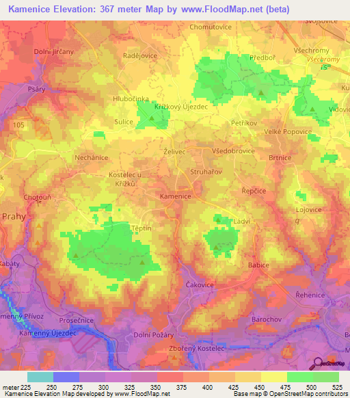 Kamenice,Czech Republic Elevation Map