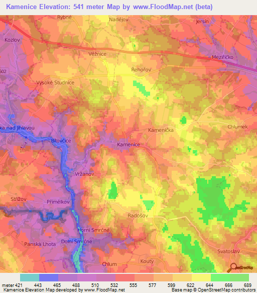 Kamenice,Czech Republic Elevation Map