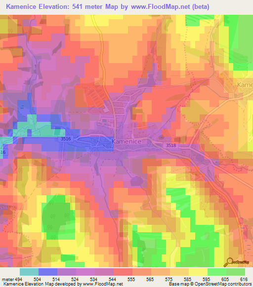 Kamenice,Czech Republic Elevation Map
