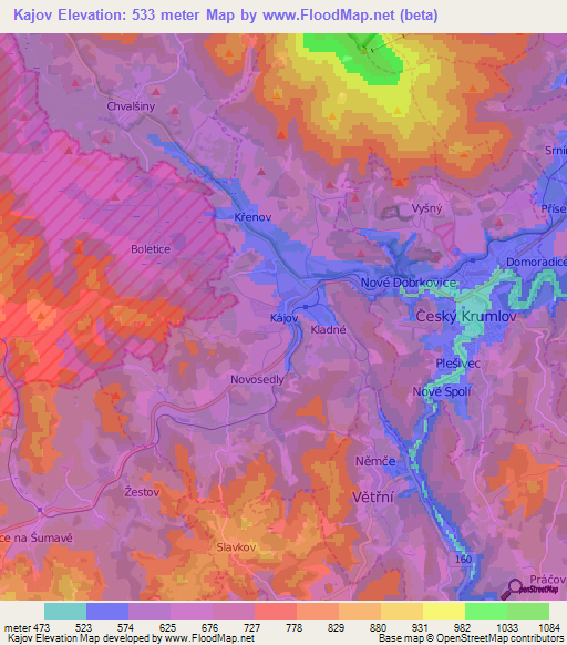 Kajov,Czech Republic Elevation Map