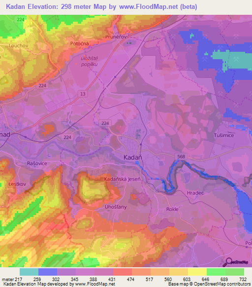 Kadan,Czech Republic Elevation Map