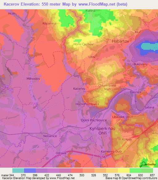 Kacerov,Czech Republic Elevation Map