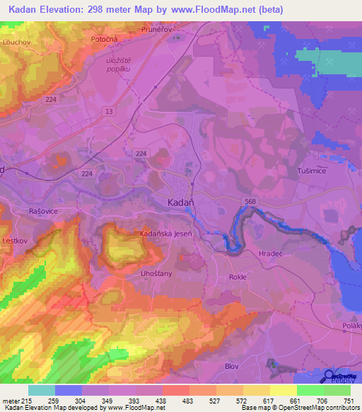Kadan,Czech Republic Elevation Map
