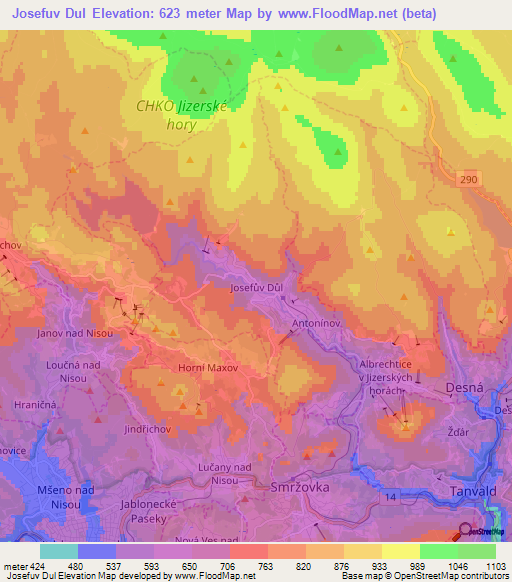Josefuv Dul,Czech Republic Elevation Map