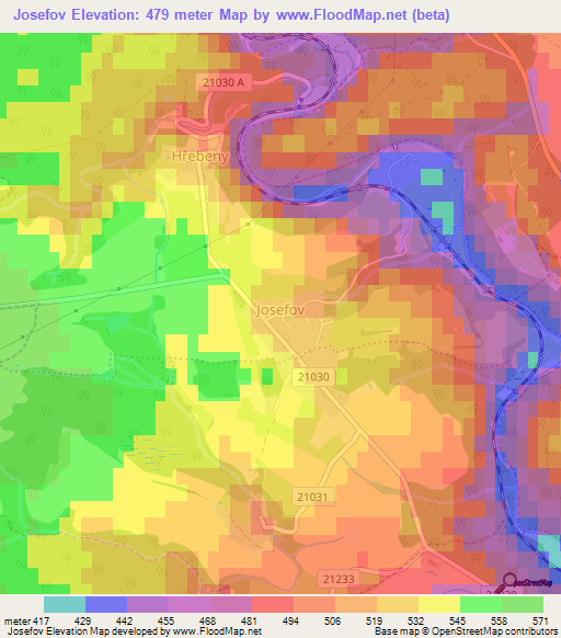 Josefov,Czech Republic Elevation Map