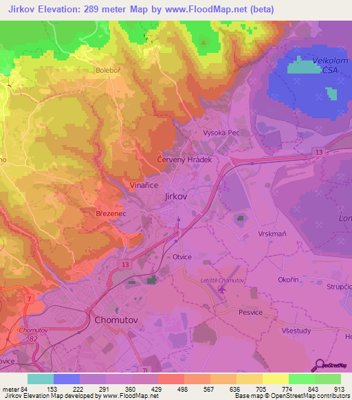 Jirkov,Czech Republic Elevation Map