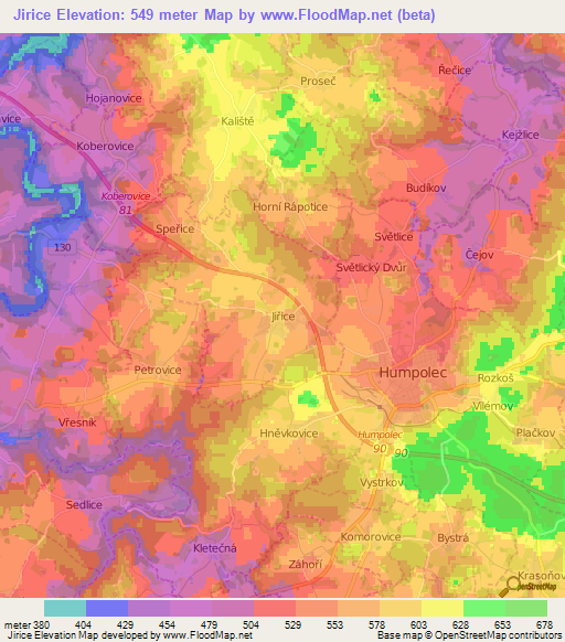 Jirice,Czech Republic Elevation Map