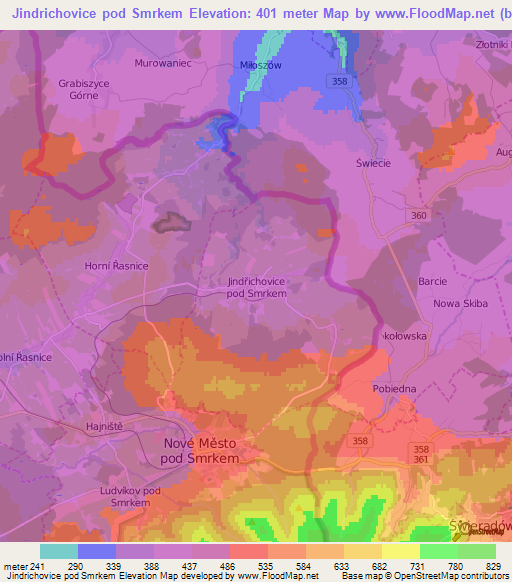 Jindrichovice pod Smrkem,Czech Republic Elevation Map