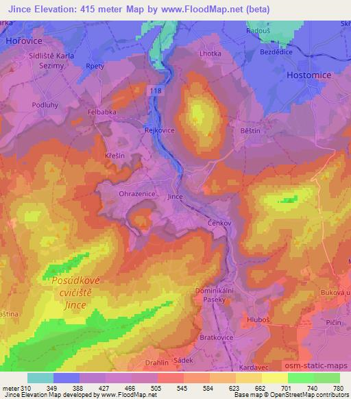 Jince,Czech Republic Elevation Map