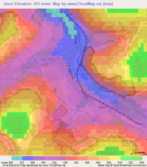 Jince,Czech Republic Elevation Map